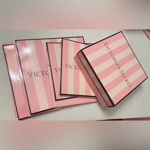 5 Victoria's Secret gift boxes iconic pink stripes - 2 large & 3 medium